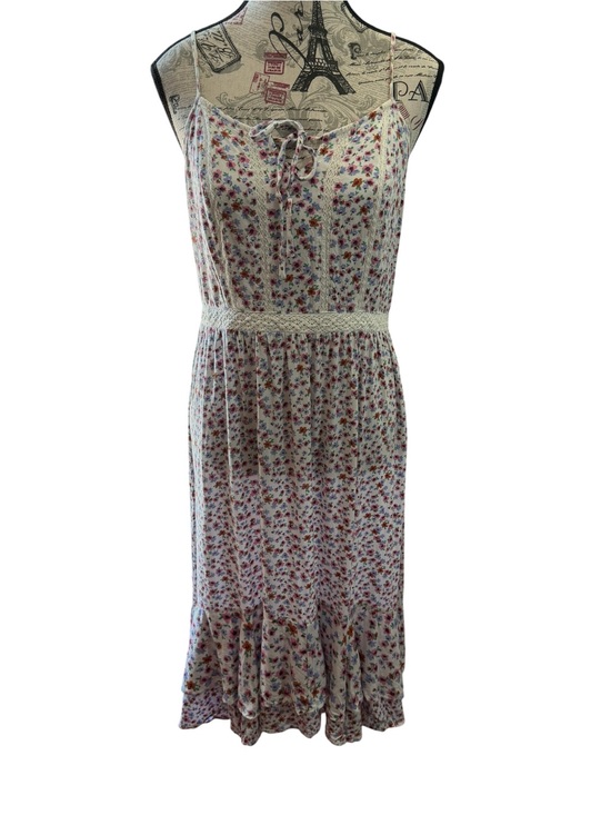 Japna Dresses & Skirts - Japna White Floral Midi Dress with Pink and Blue Accents